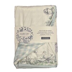 SHABBY CHIC BUNNIES & DUCKS GINGHAM BLUE BABY MULTIUSE BLANKET SPRING New